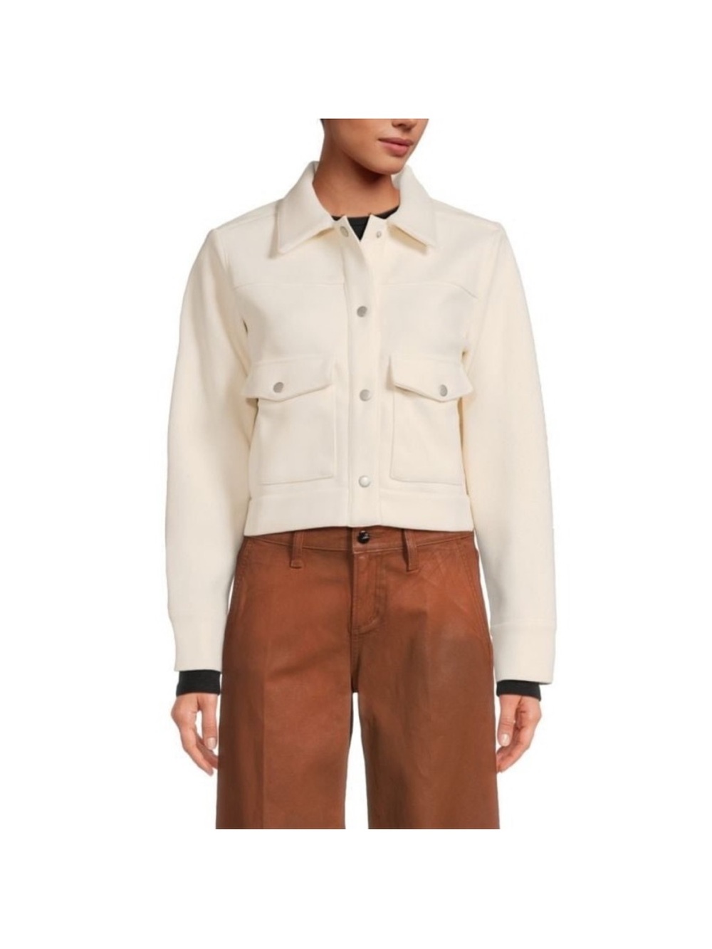 Joe's Jeans Cropped Shirt Jacket Snap Front Collared Cream